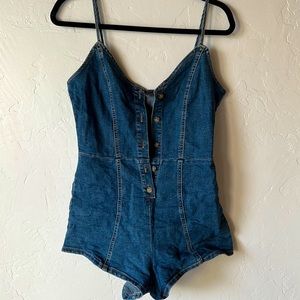 Denim button up romper playsuit